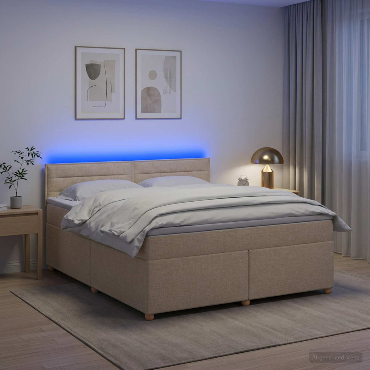 Lit boxspring avec matelas Crème 140 x 200 cm Tissu