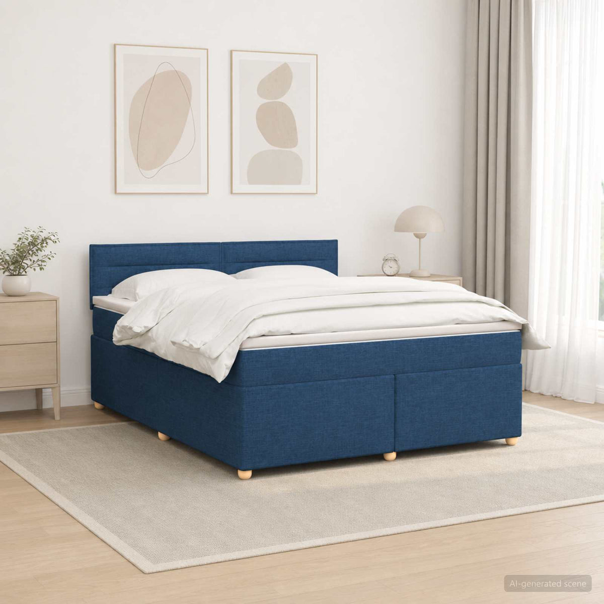 Lit boxspring avec matelas Bleu 140 x 200 cm Tissu