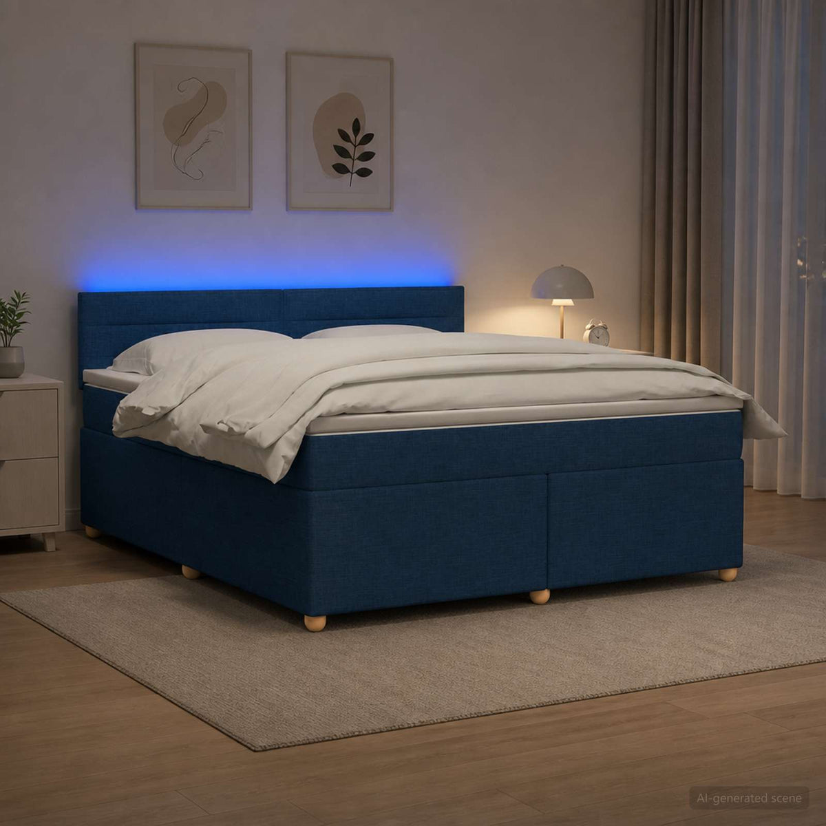 Lit boxspring avec matelas Bleu 140 x 200 cm Tissu