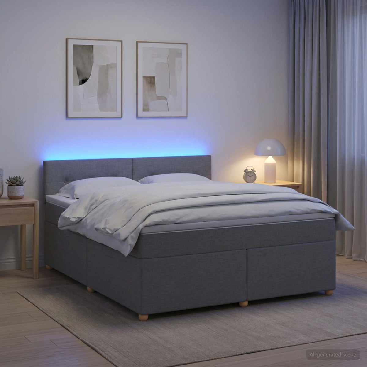 Lit boxspring avec matelas Gris clair 160 x 200 cm Tissu