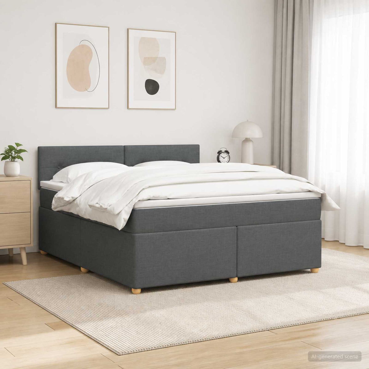 Lit boxspring avec matelas Gris foncé 140 x 200 cm Tissu