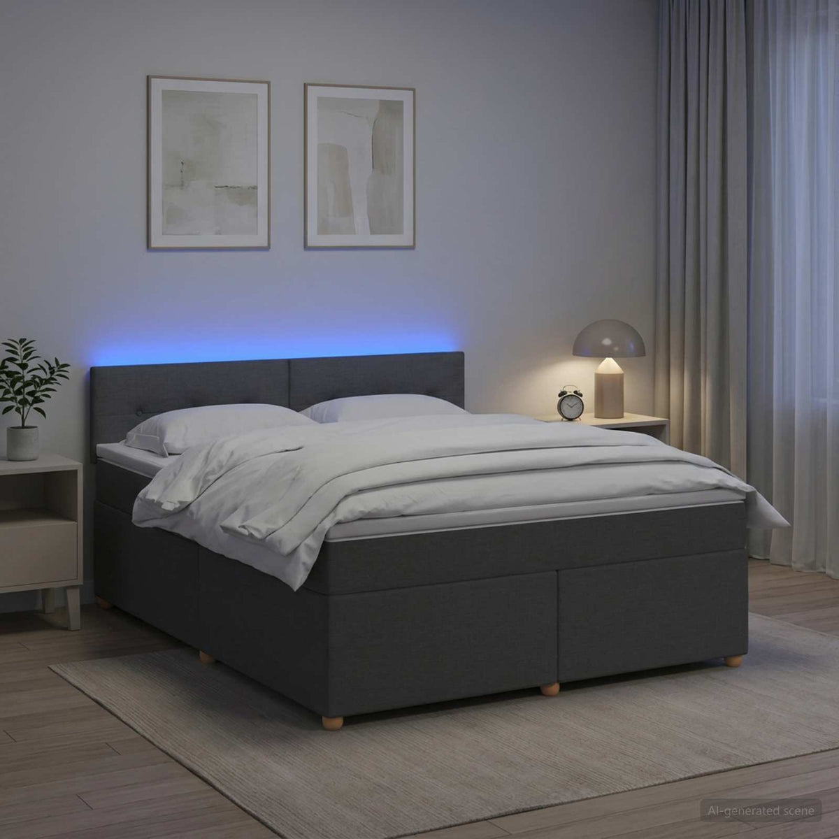 Lit boxspring avec matelas Gris foncé 160 x 200 cm Tissu
