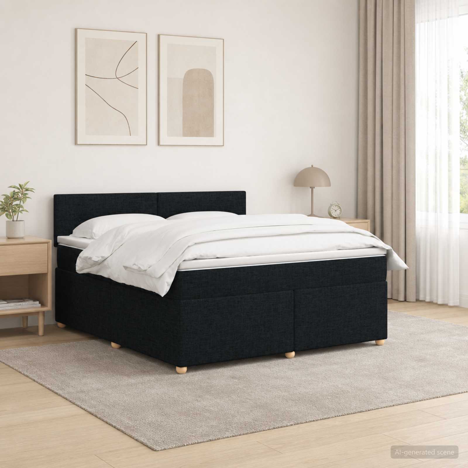 Lit boxspring avec matelas Noir 140 x 190 cm Tissu