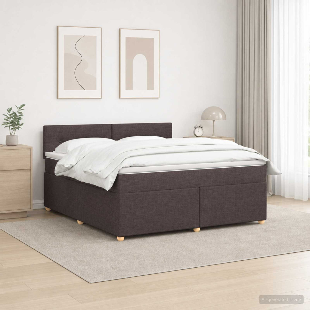 Lit boxspring avec matelas Marron foncé 140 x 190 cm Tissu