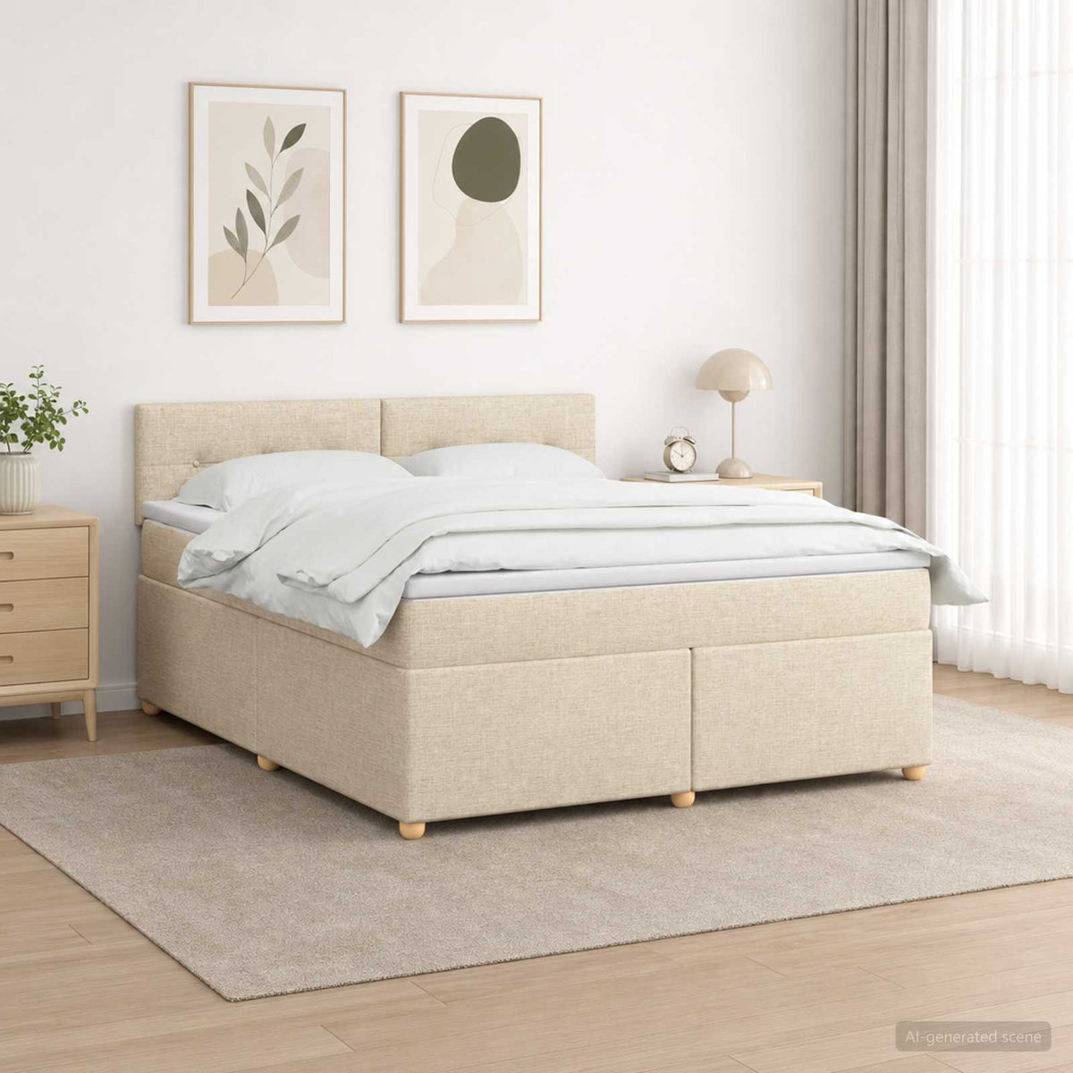 Lit boxspring avec matelas Crème 140 x 200 cm Tissu
