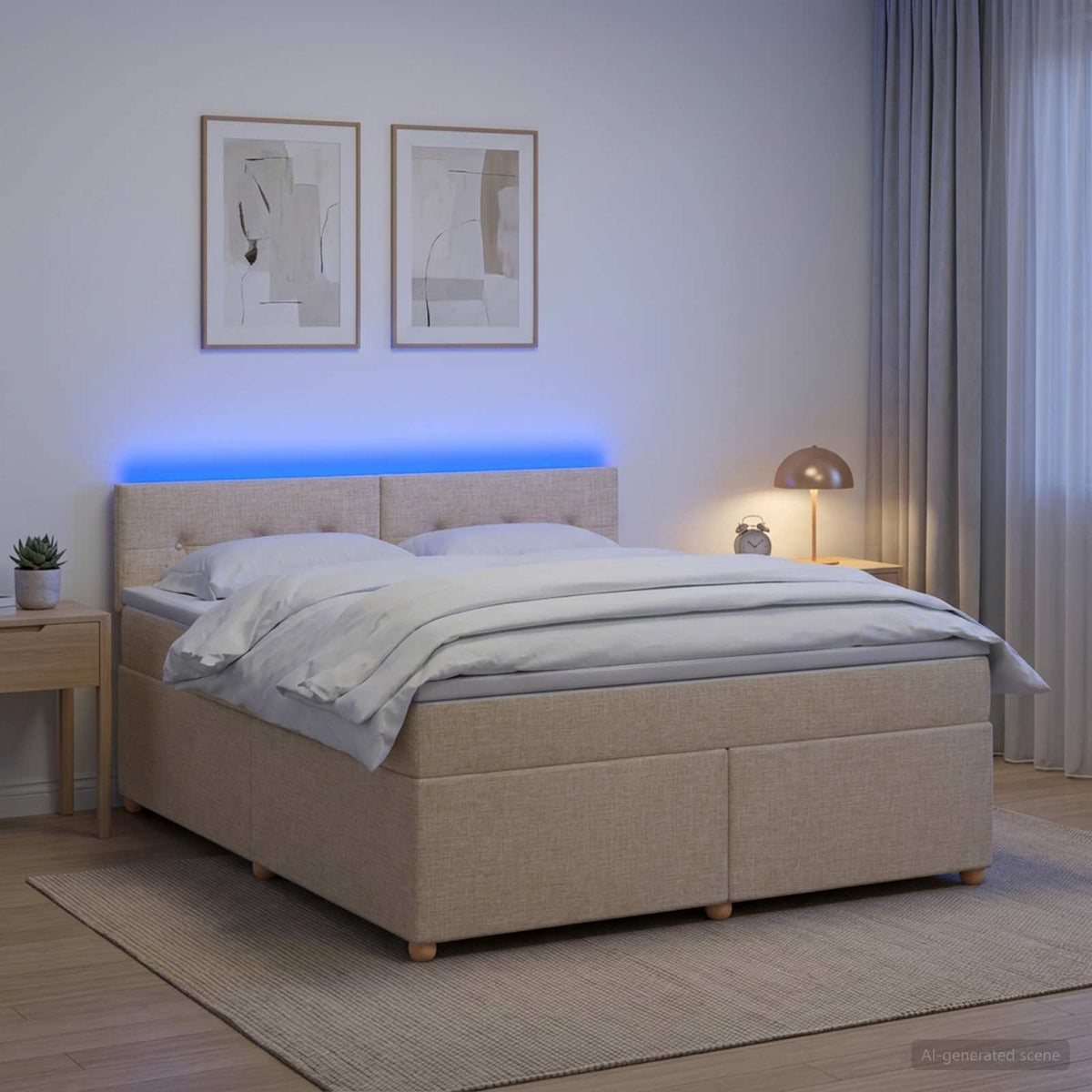 Lit boxspring avec matelas Crème 140 x 200 cm Tissu