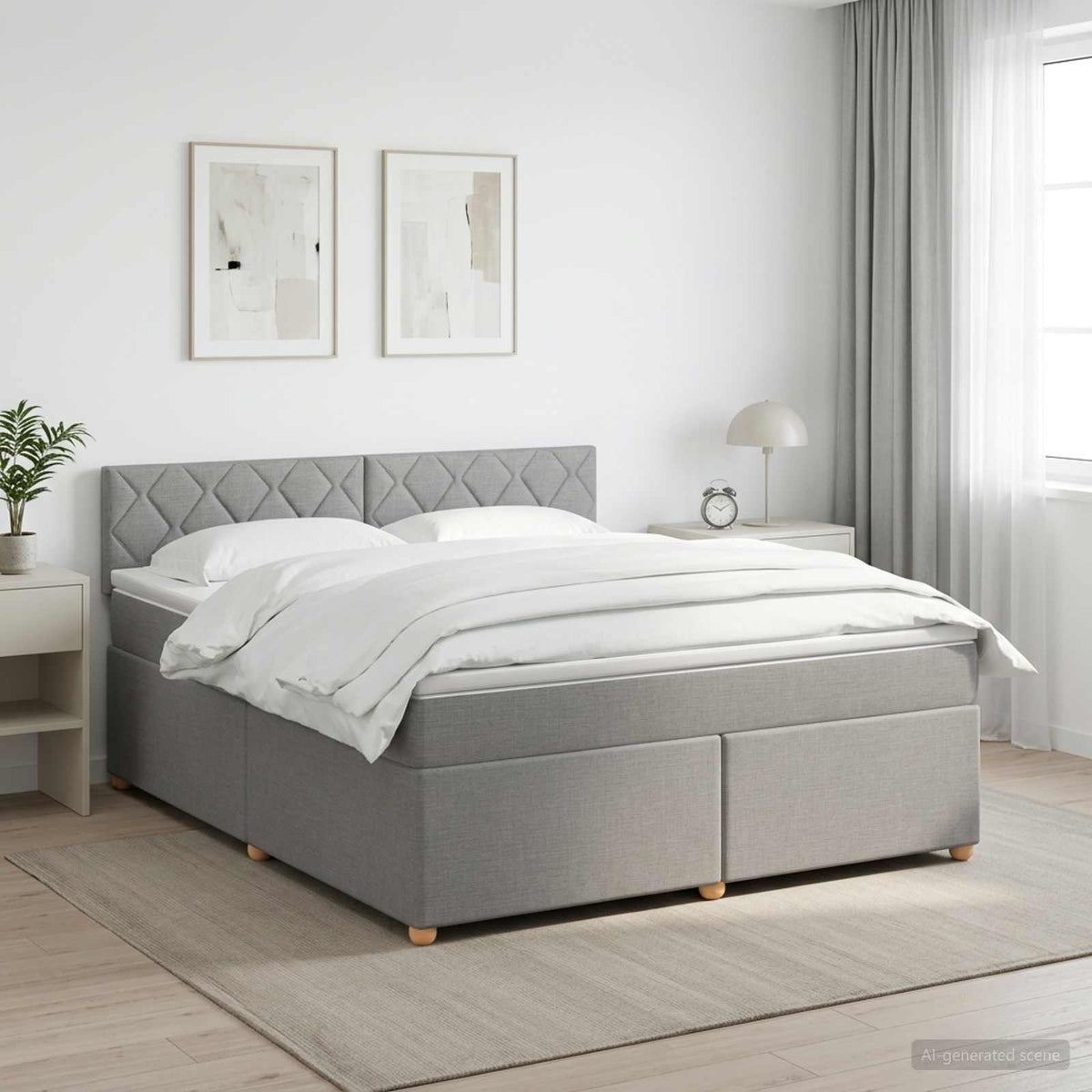 Lit boxspring avec matelas Gris clair 140 x 190 cm Tissu