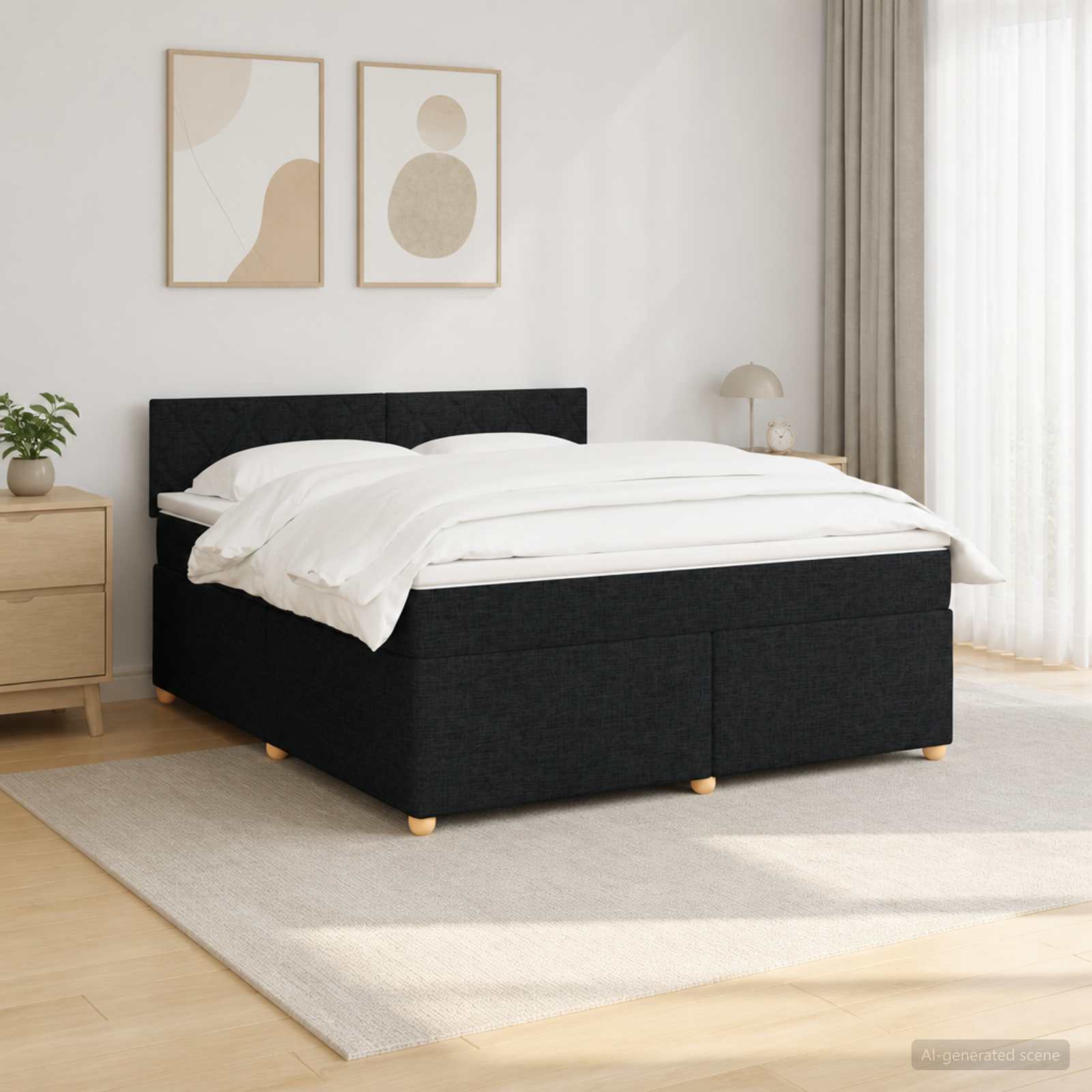 Lit boxspring avec matelas Noir 140 x 190 cm Tissu