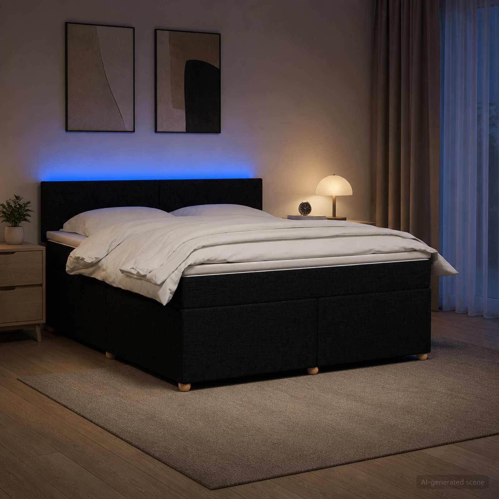 Lit boxspring avec matelas Noir 140 x 190 cm Tissu