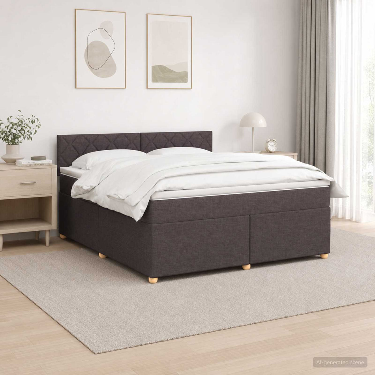 Lit boxspring avec matelas Marron foncé 140 x 190 cm Tissu
