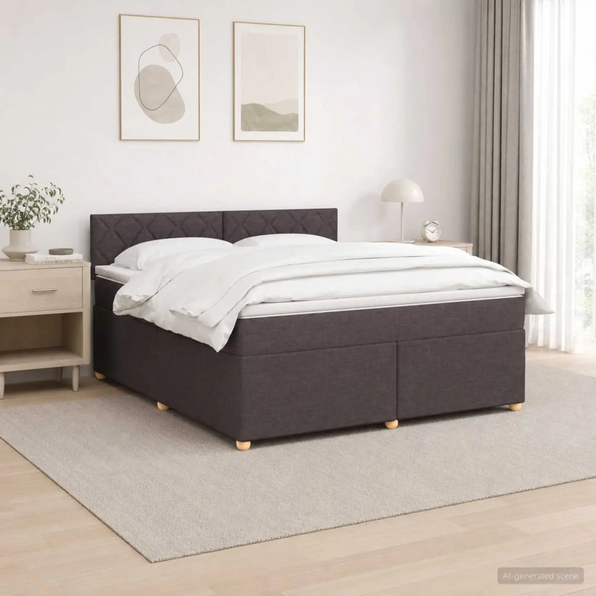 Lit boxspring avec matelas Marron foncé 160 x 200 cm Tissu - XIOS