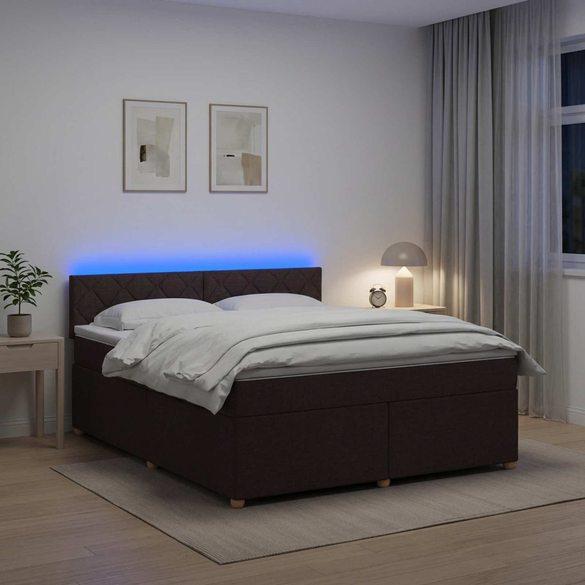 Lit boxspring avec matelas Marron foncé 140 x 200 cm Tissu