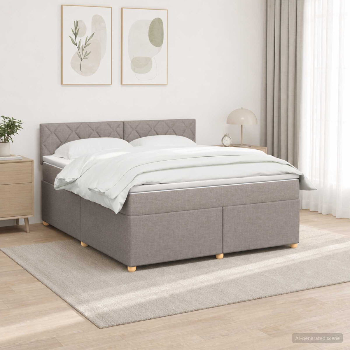 Lit boxspring avec matelas Taupe 140 x 200 cm Tissu