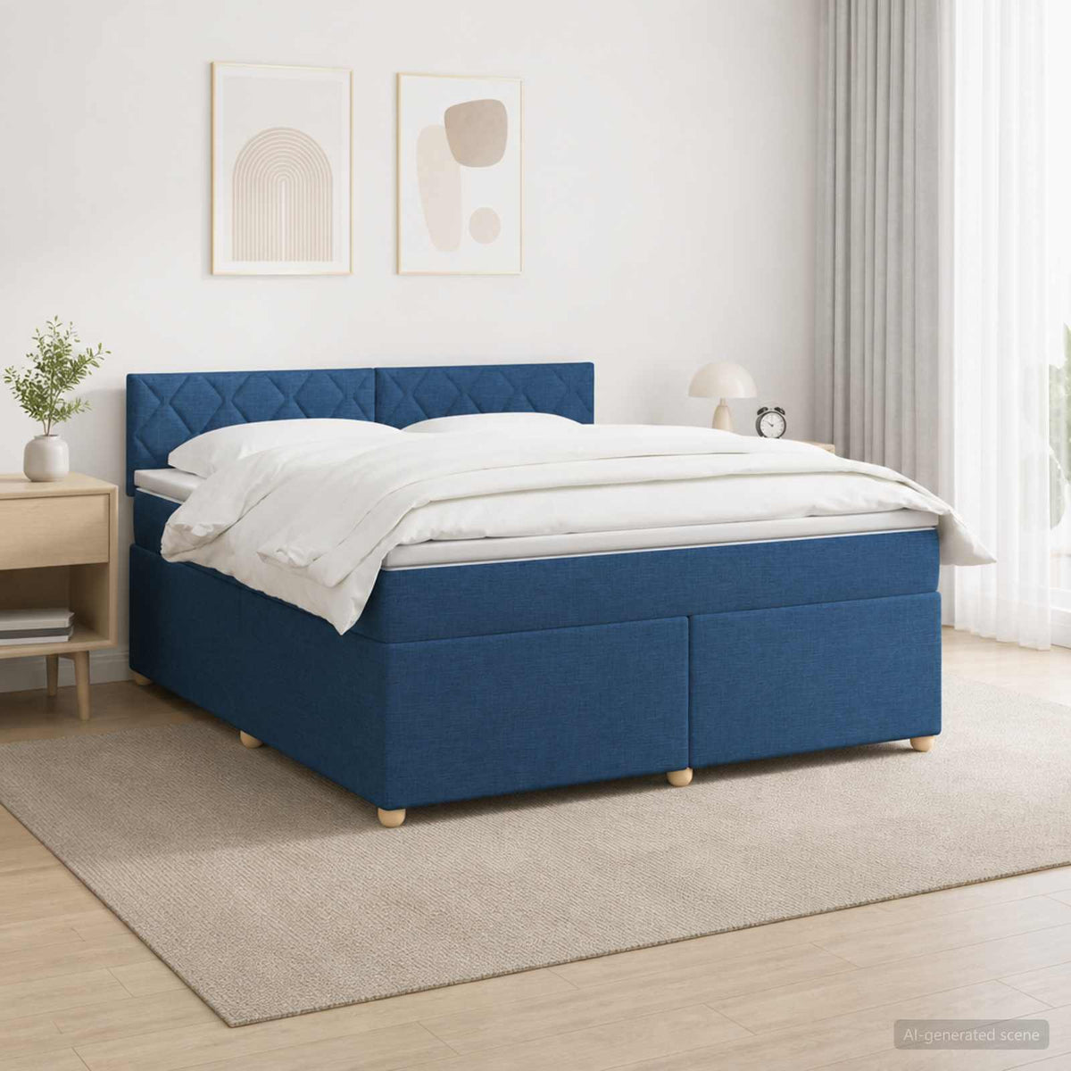 Lit boxspring avec matelas Bleu 160 x 200 cm Tissu