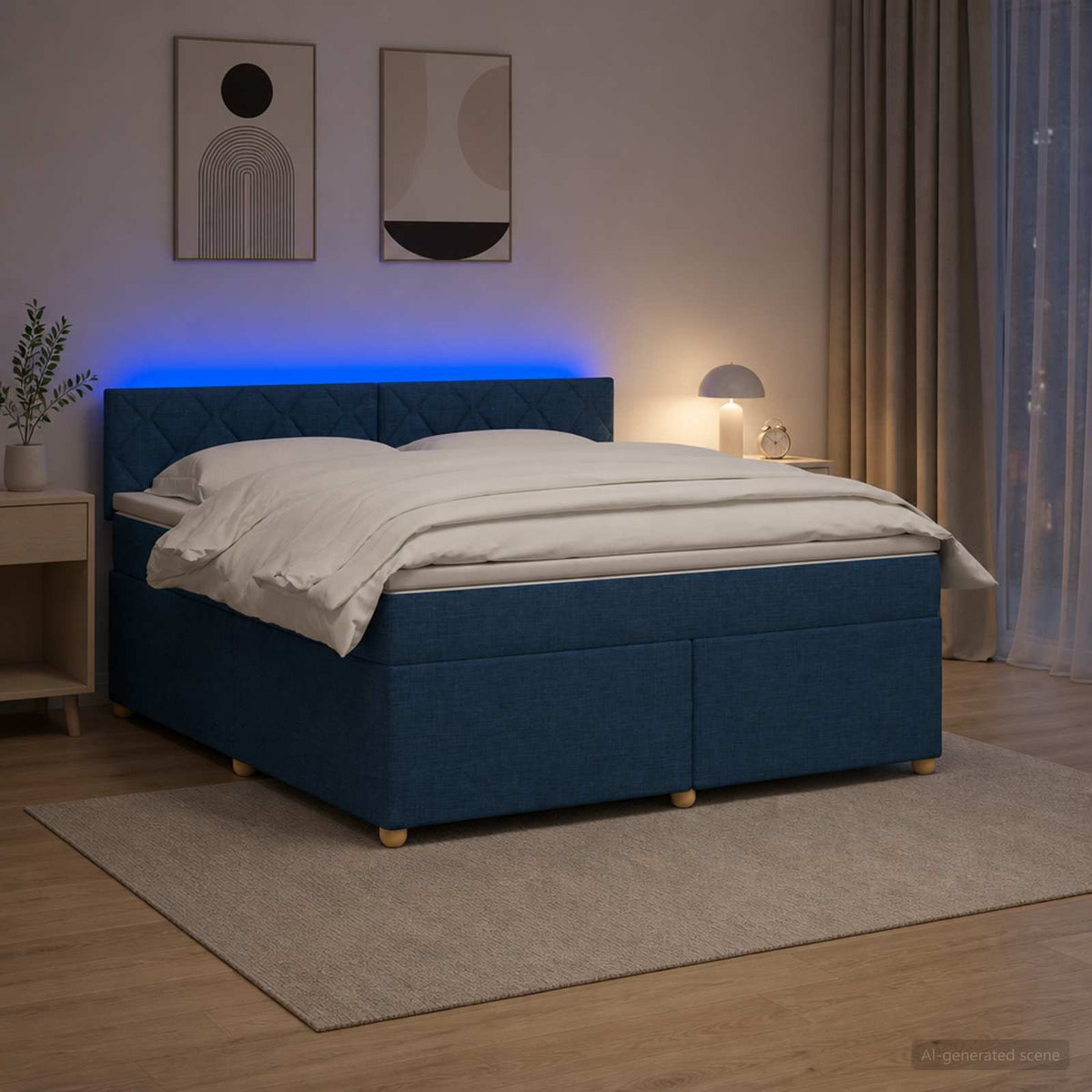Lit boxspring avec matelas Bleu 160 x 200 cm Tissu