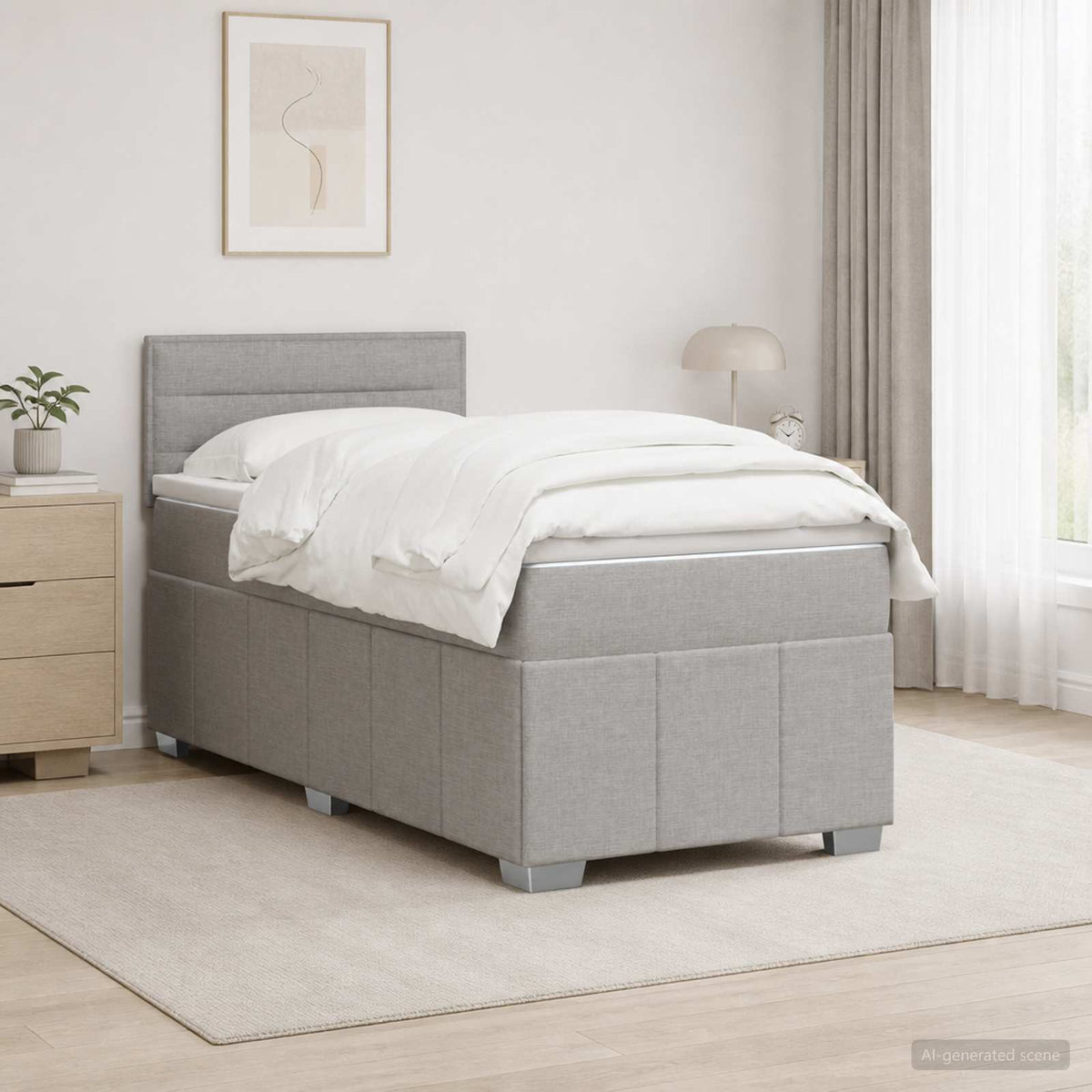 Lit boxspring avec matelas Gris clair 80 x 200 cm Tissu