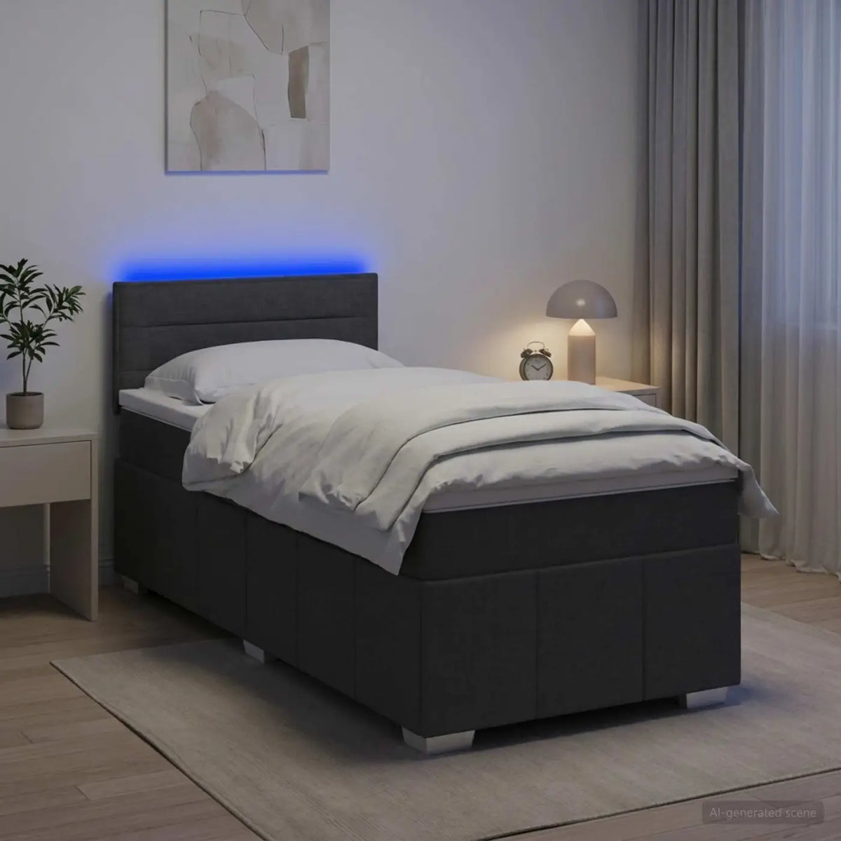 Lit boxspring avec matelas Gris foncé 100 x 200 cm Tissu - XIOS