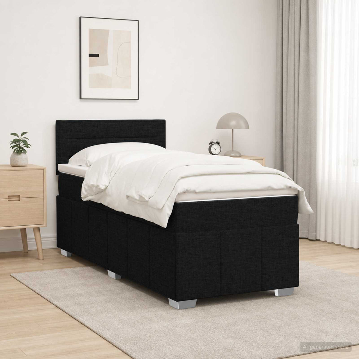Lit boxspring avec matelas Noir 90 x 200 cm Tissu