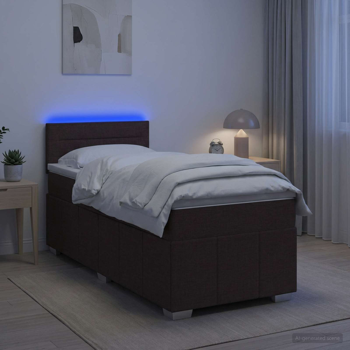 Lit boxspring avec matelas Marron foncé 100 x 200 cm Tissu