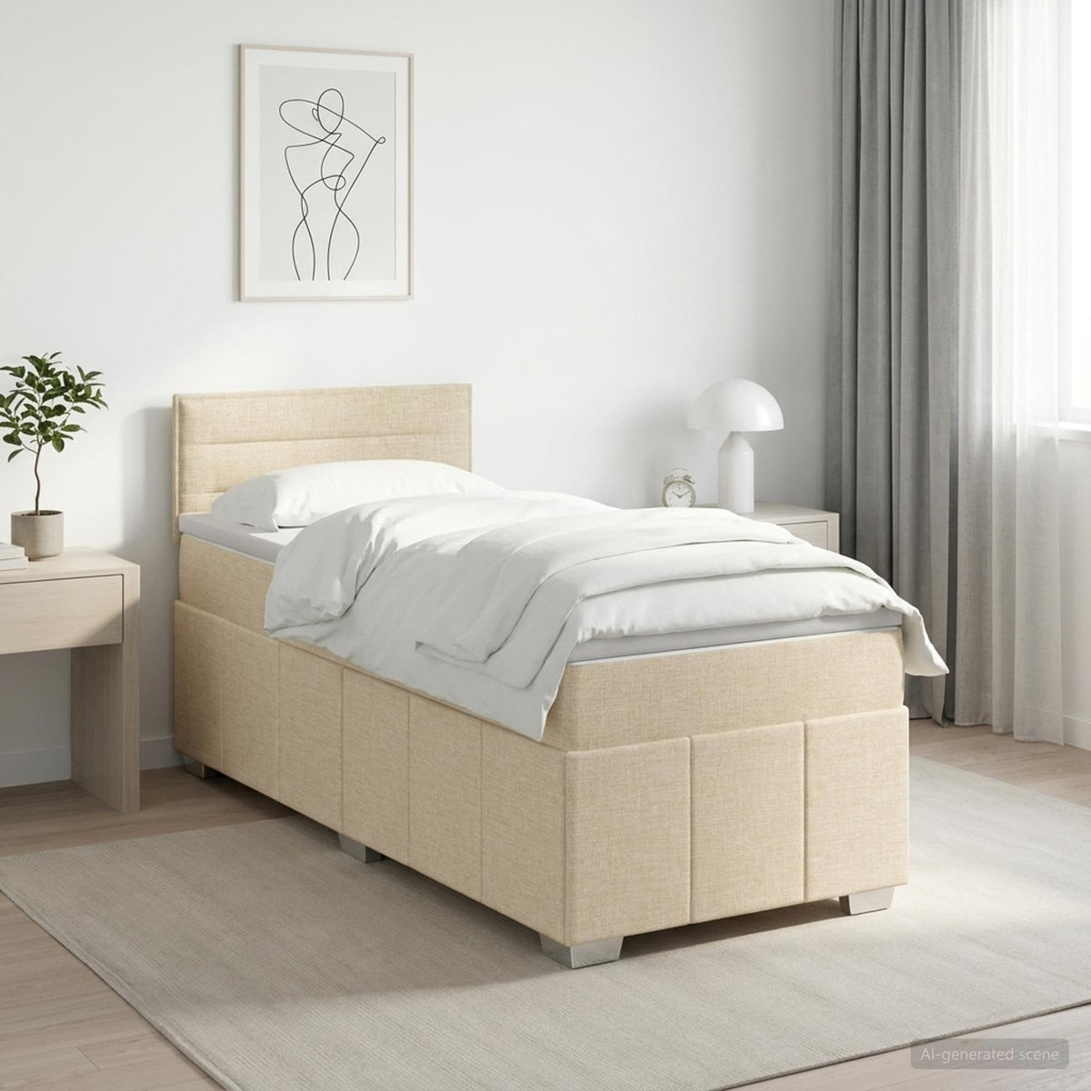 Lit boxspring avec matelas Crème 80 x 200 cm Tissu