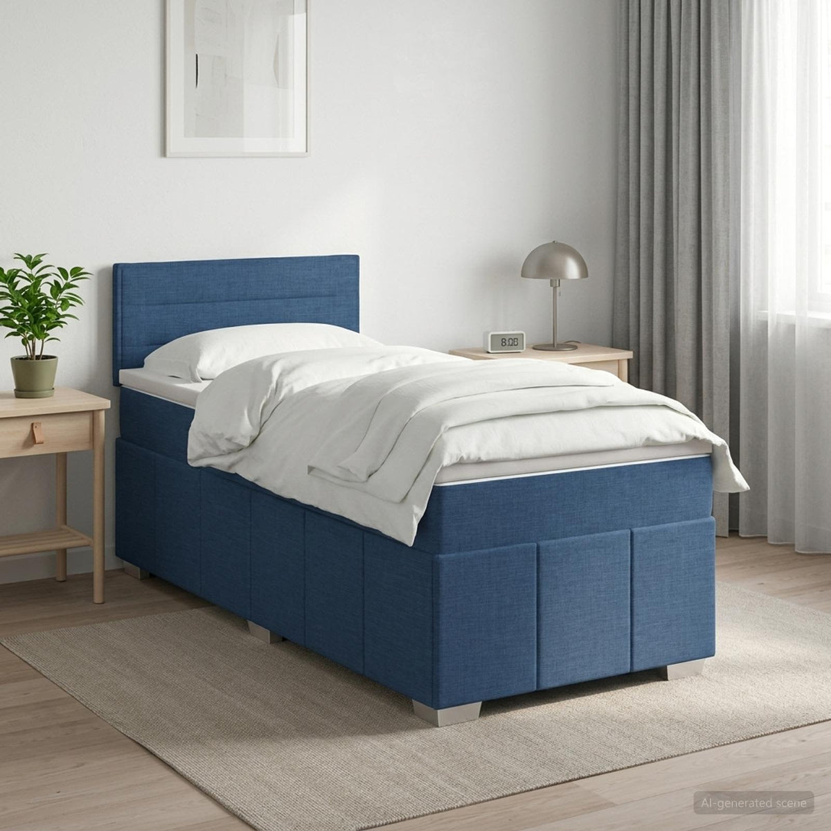 Lit boxspring avec matelas Bleu 100 x 200 cm Tissu