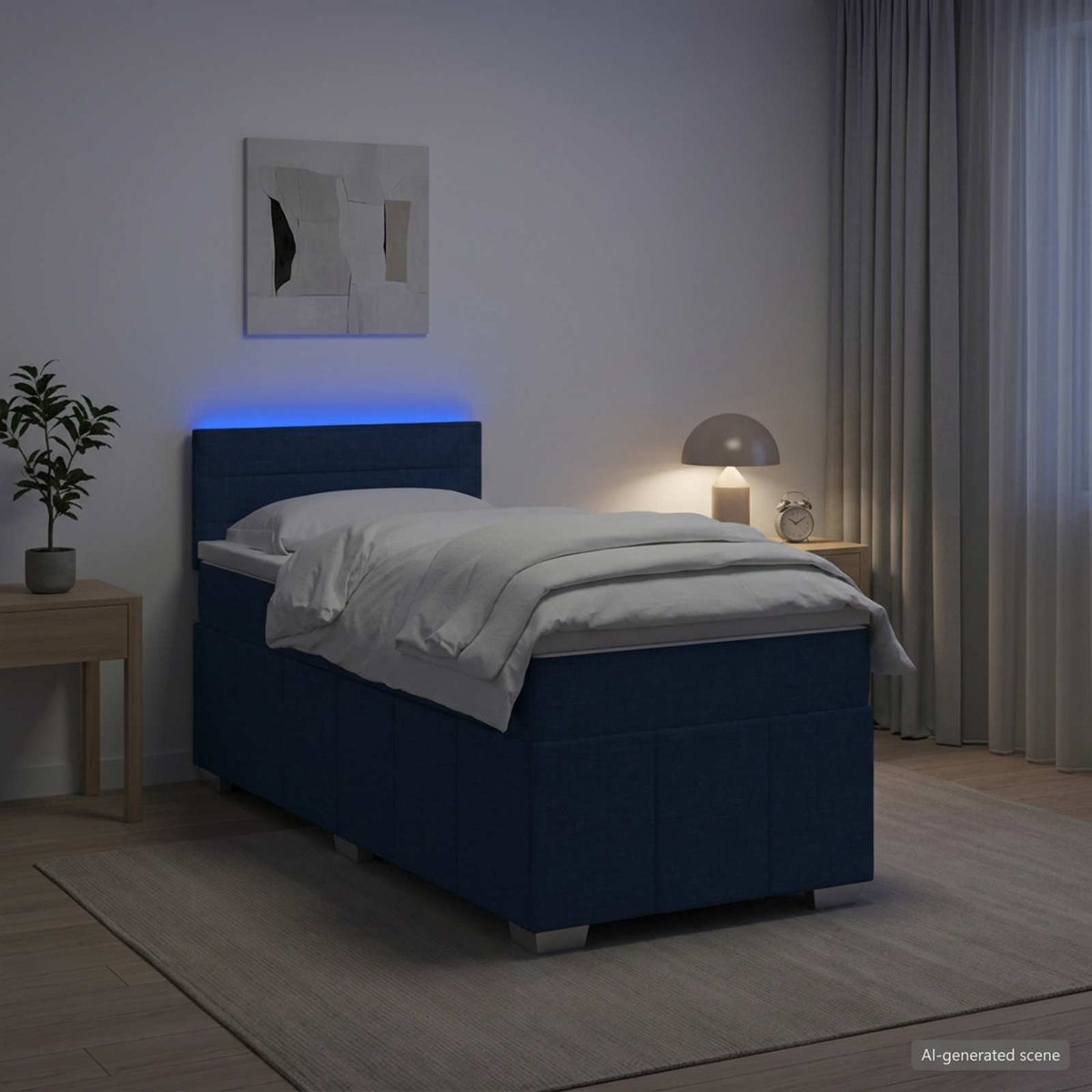 Lit boxspring avec matelas Bleu 100 x 200 cm Tissu