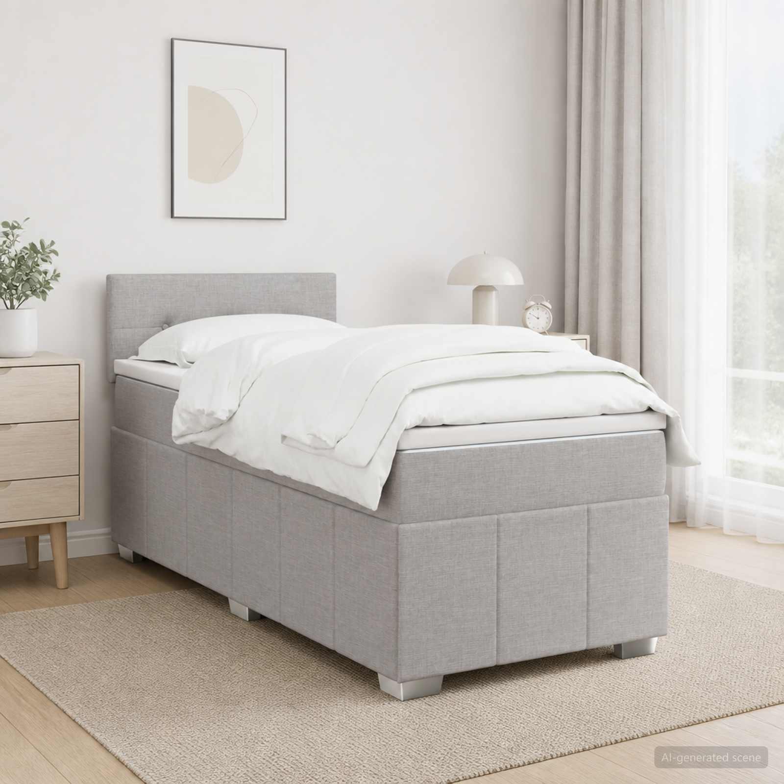 Lit boxspring avec matelas Gris clair 100 x 200 cm Tissu