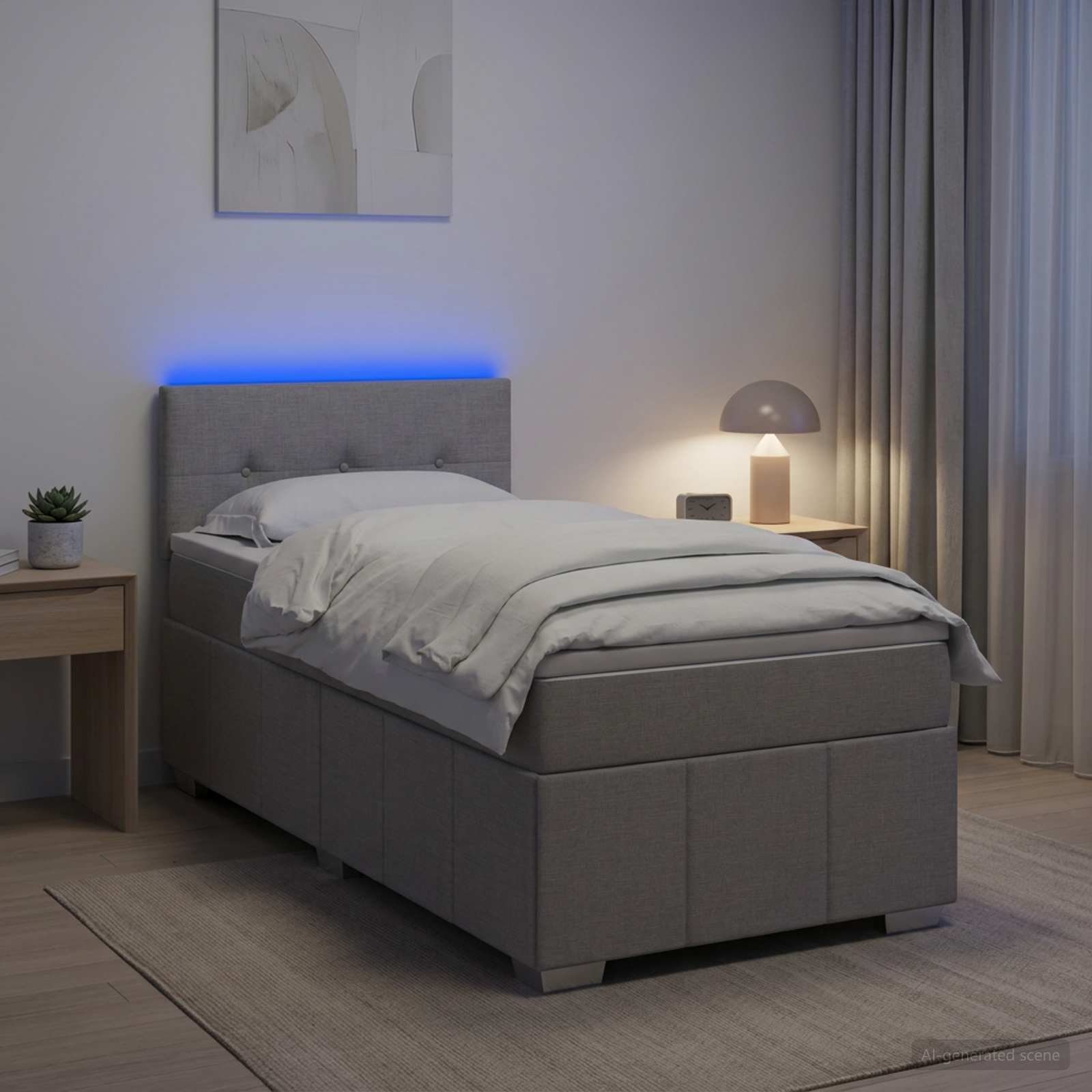 Lit boxspring avec matelas Gris clair 100 x 200 cm Tissu