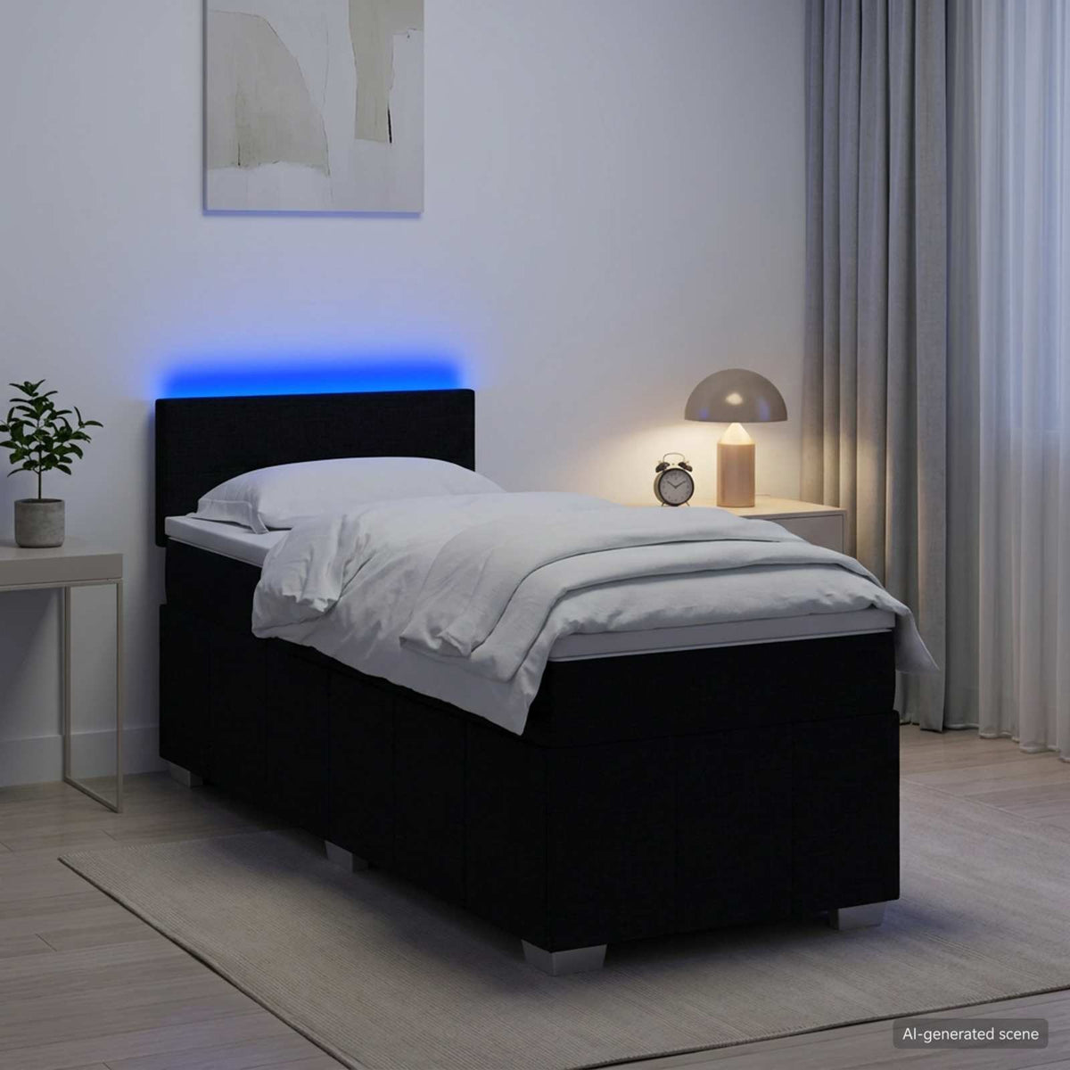 Lit boxspring avec matelas Noir 90 x 200 cm Tissu