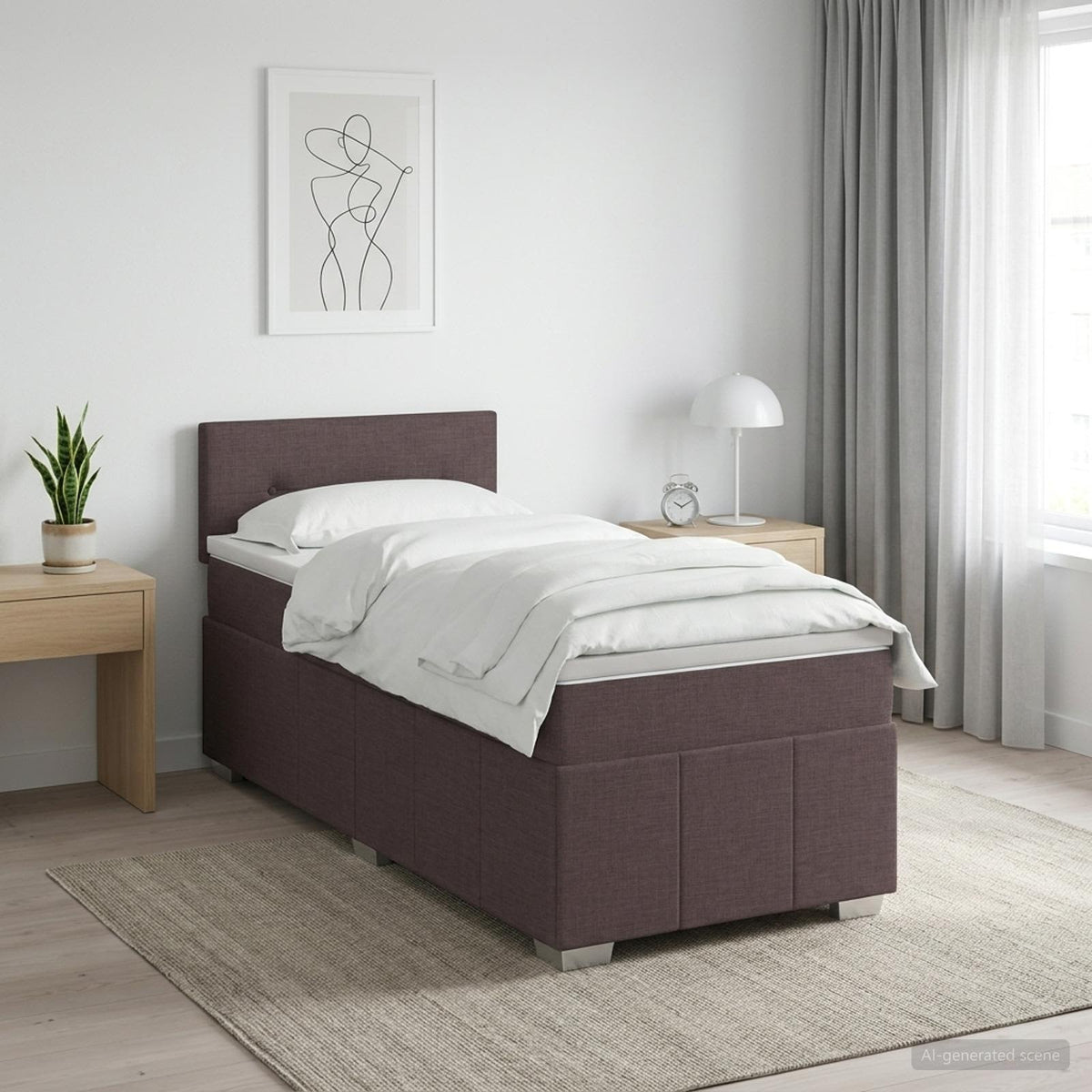Lit boxspring avec matelas Marron foncé 90 x 200 cm Tissu