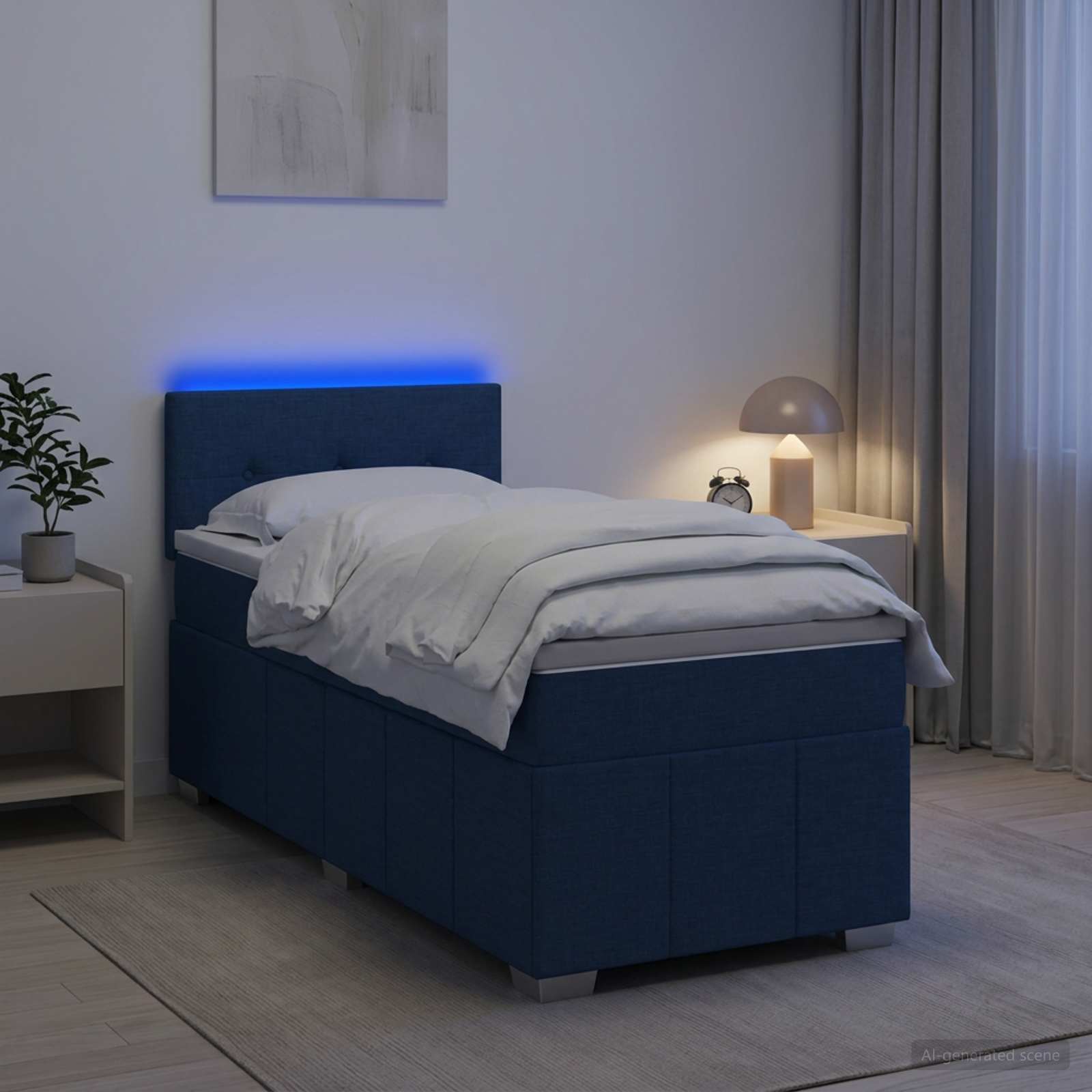 Lit boxspring avec matelas Bleu 100 x 200 cm Tissu