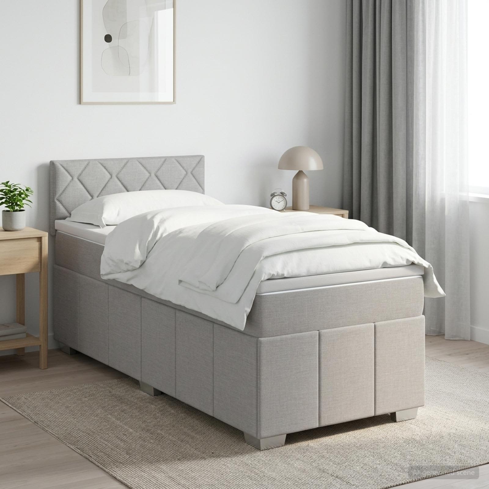 Lit boxspring avec matelas Gris clair 100 x 200 cm Tissu