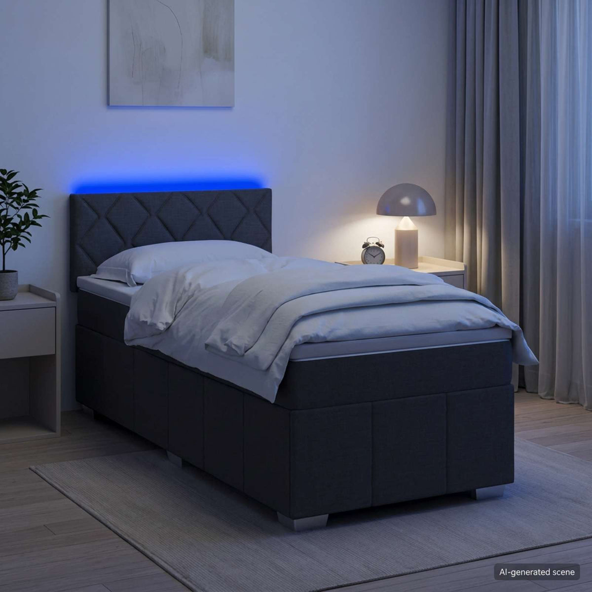 Lit boxspring avec matelas Gris foncé 90 x 190 cm Tissu