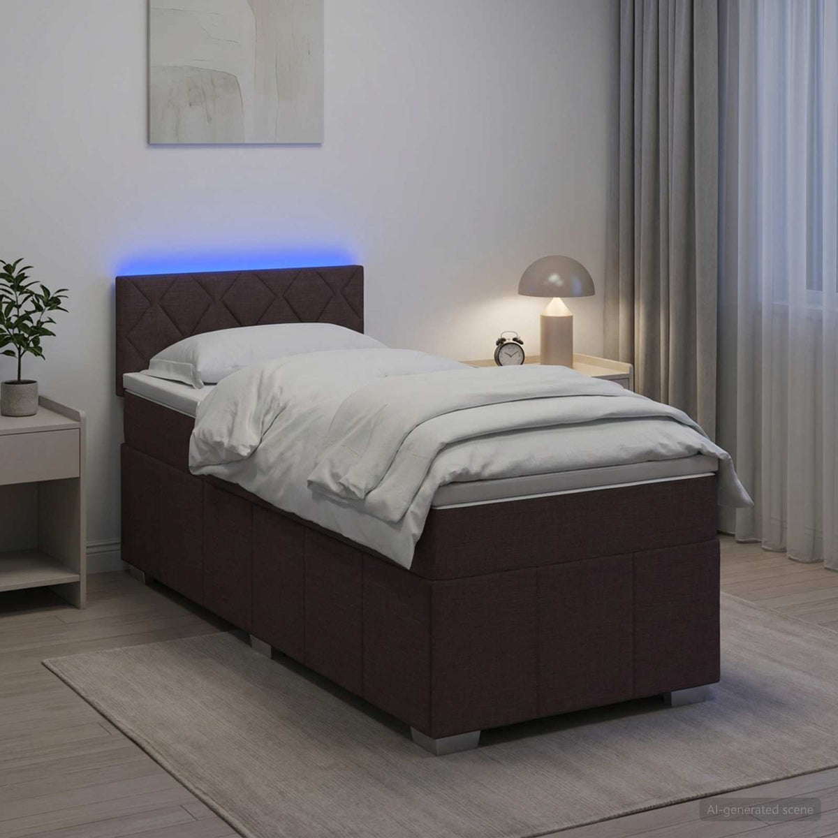Lit boxspring avec matelas Marron foncé 90 x 200 cm Tissu