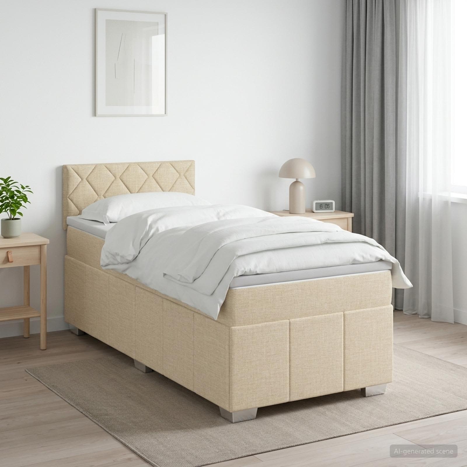 Lit boxspring avec matelas Crème 100 x 200 cm Tissu