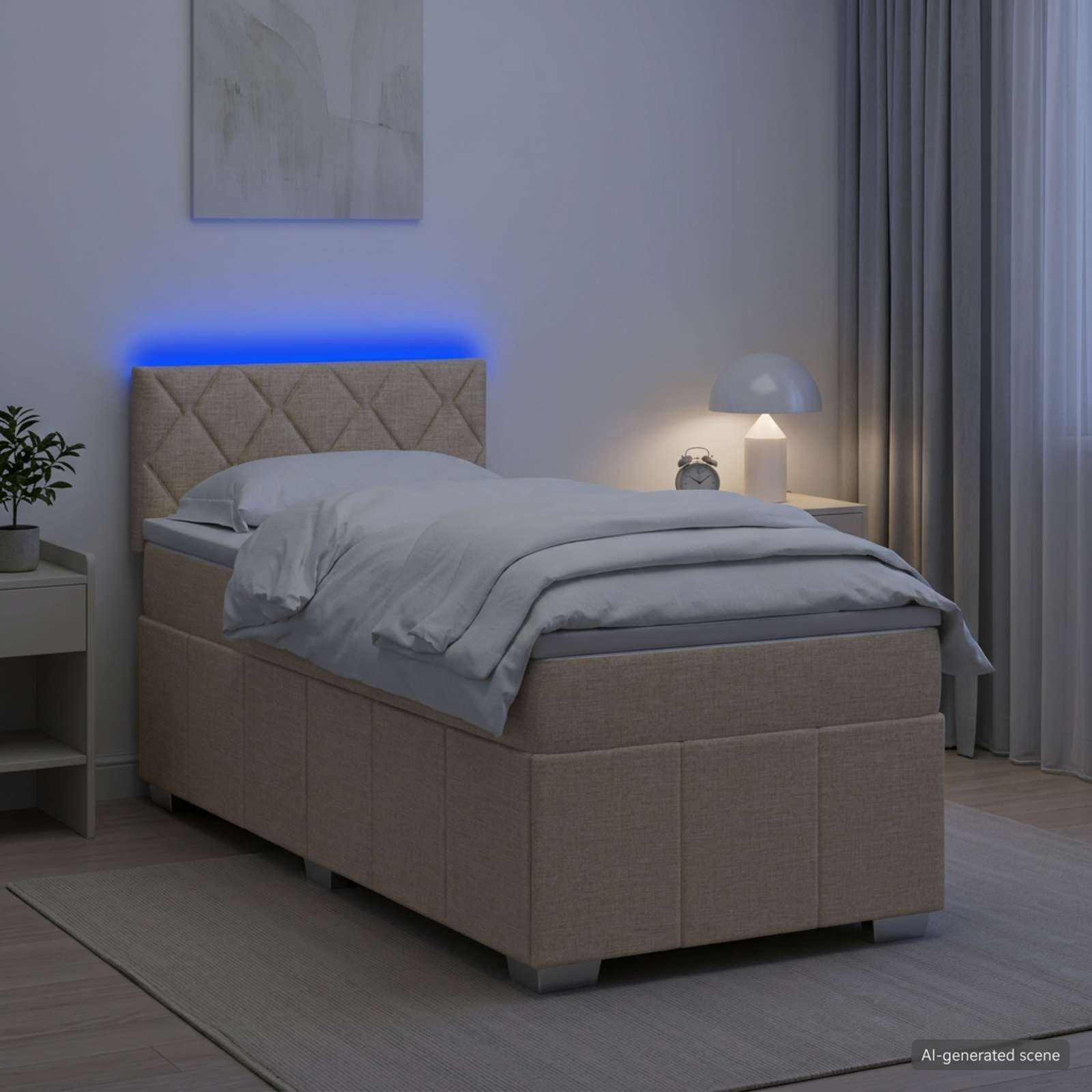 Lit boxspring avec matelas Crème 100 x 200 cm Tissu