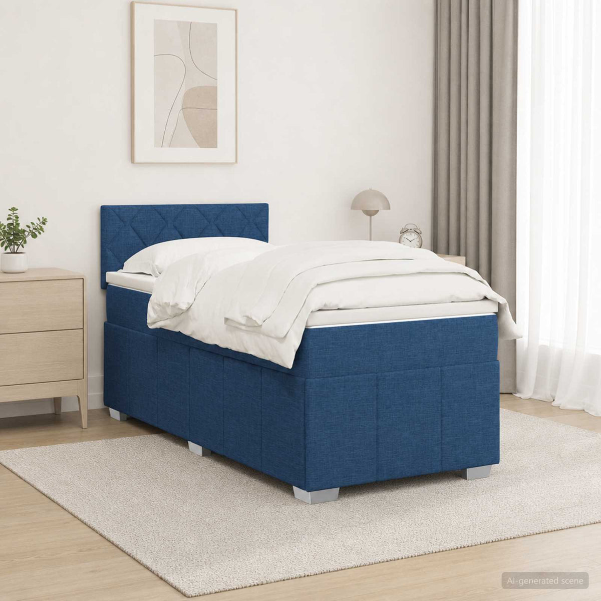 Lit boxspring avec matelas Bleu 100 x 200 cm Tissu