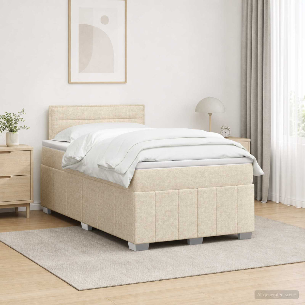 Lit boxspring avec matelas Crème 120 x 190 cm Tissu