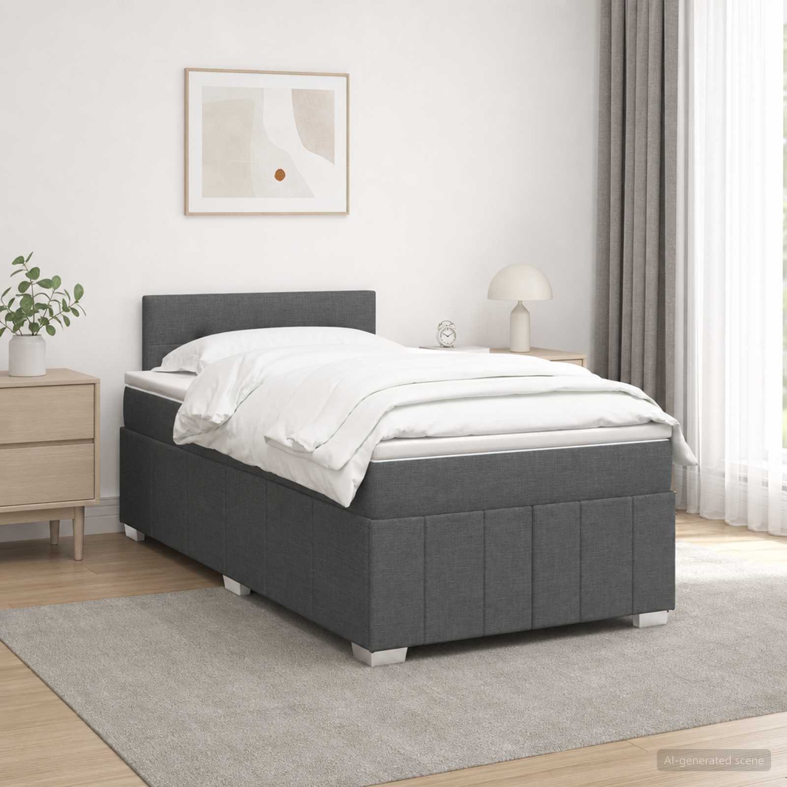 Lit boxspring avec matelas Gris foncé 120 x 200 cm Tissu