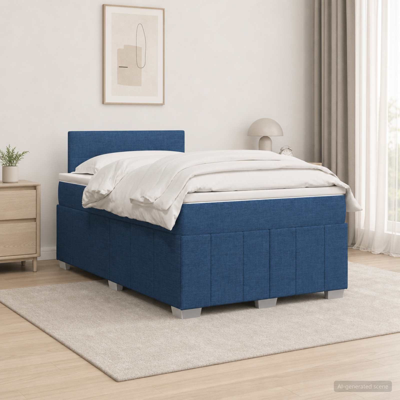 Lit boxspring avec matelas Bleu 120 x 190 cm Tissu