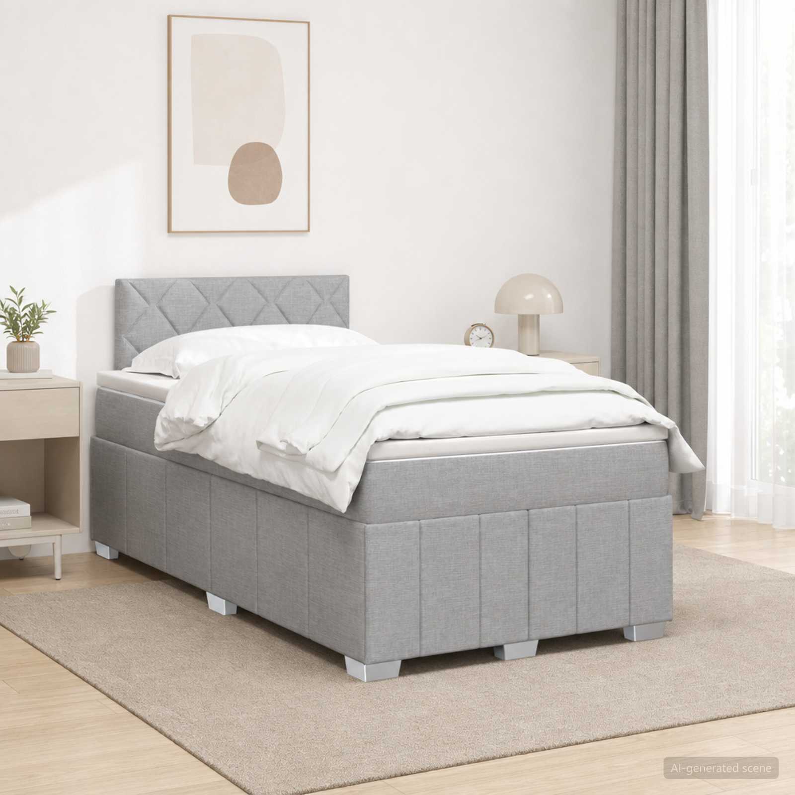 Lit boxspring avec matelas Gris clair 120 x 190 cm Tissu