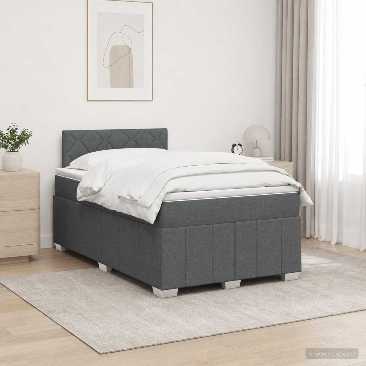 Lit boxspring avec matelas Gris foncé 120 x 200 cm Tissu