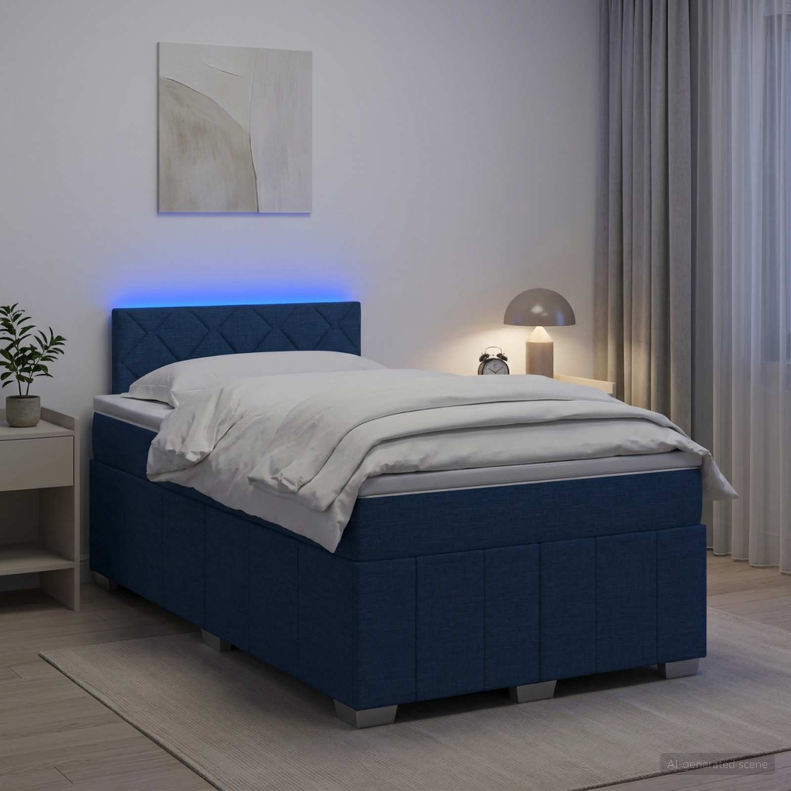 Lit boxspring avec matelas Bleu 120 x 200 cm Tissu