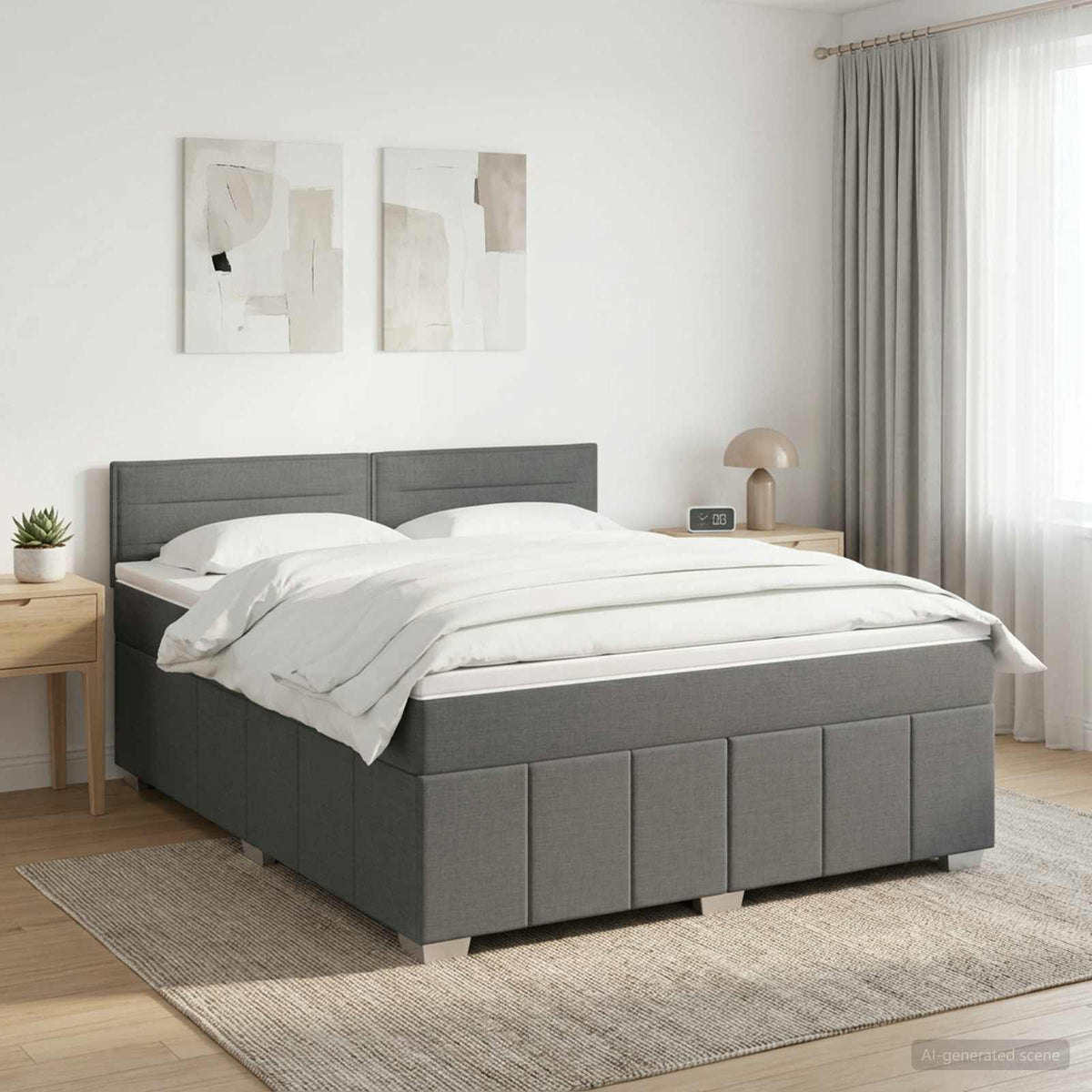 Lit boxspring avec matelas Gris foncé 140 x 200 cm Tissu