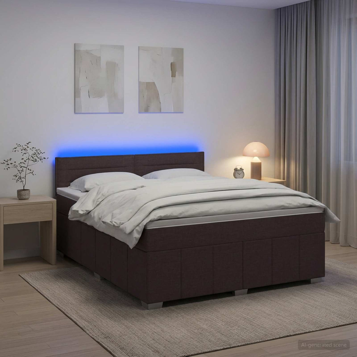 Lit boxspring avec matelas Marron foncé 140 x 200 cm Tissu