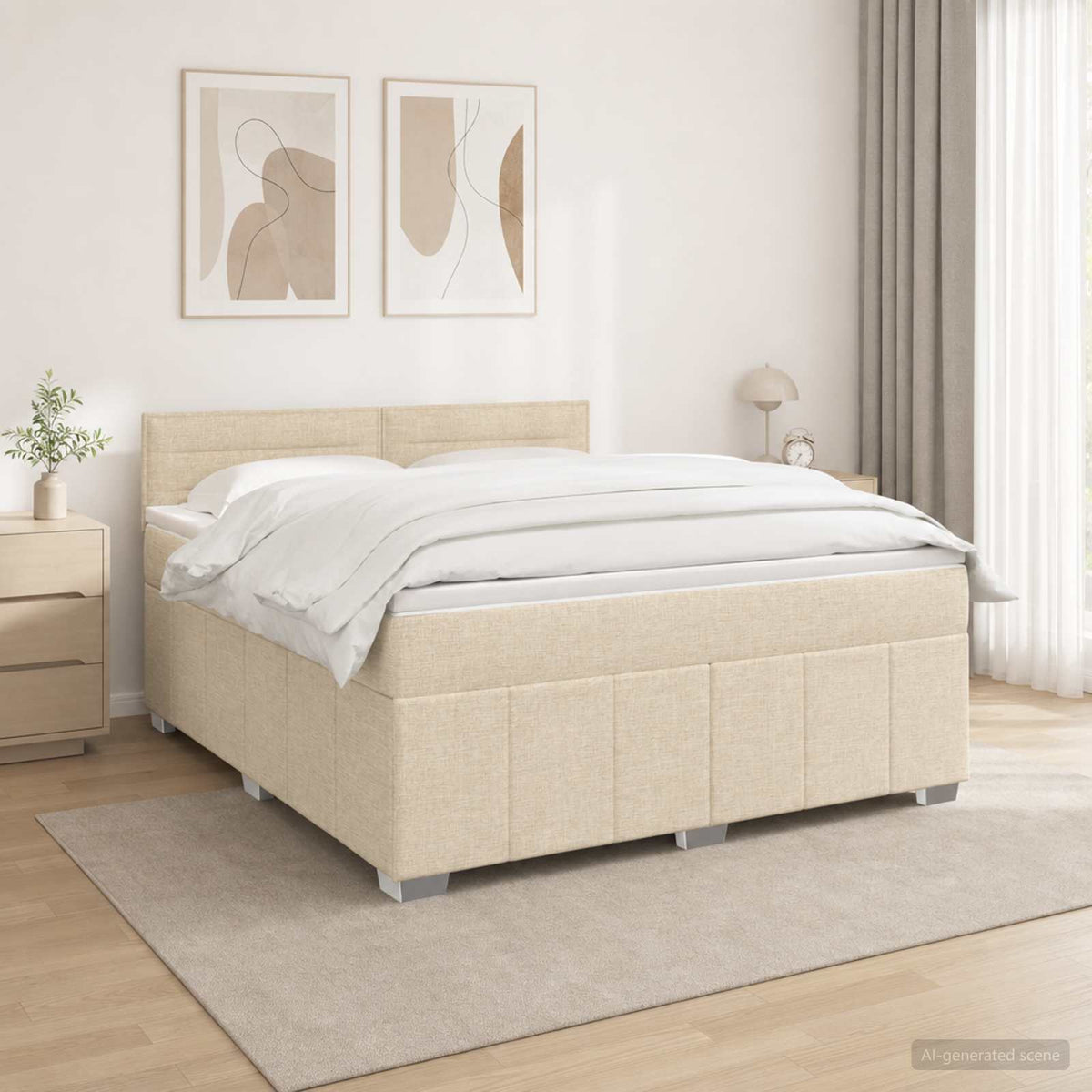 Lit boxspring avec matelas Crème 140 x 190 cm Tissu