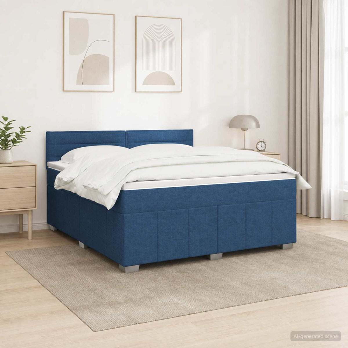 Lit boxspring avec matelas Bleu 140 x 200 cm Tissu