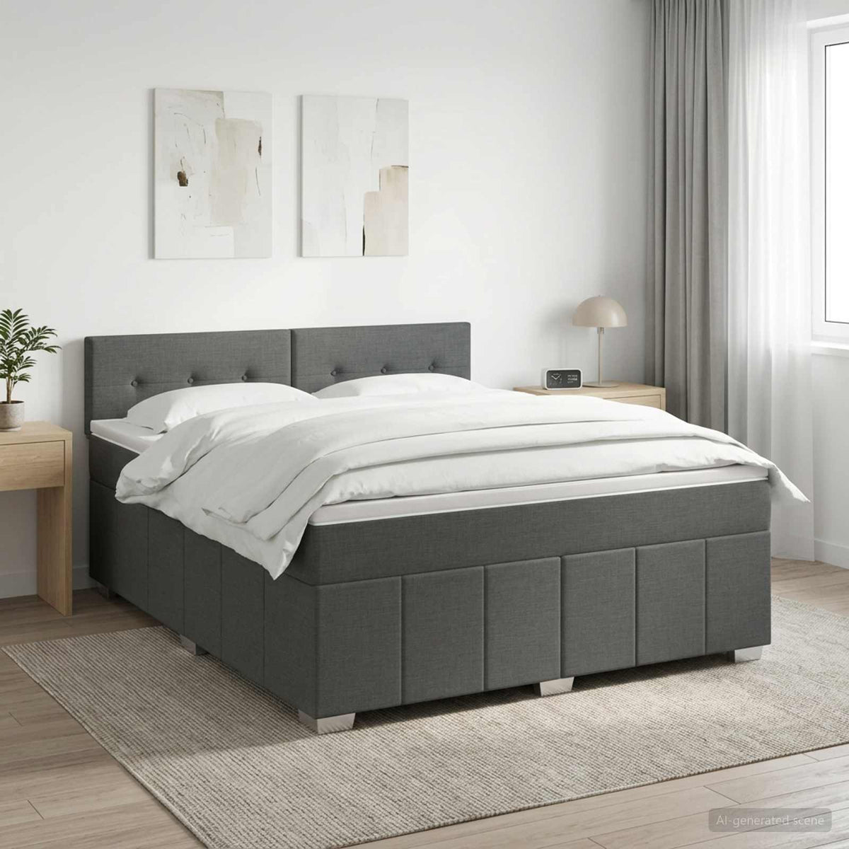 Lit boxspring avec matelas Gris foncé 140 x 200 cm Tissu