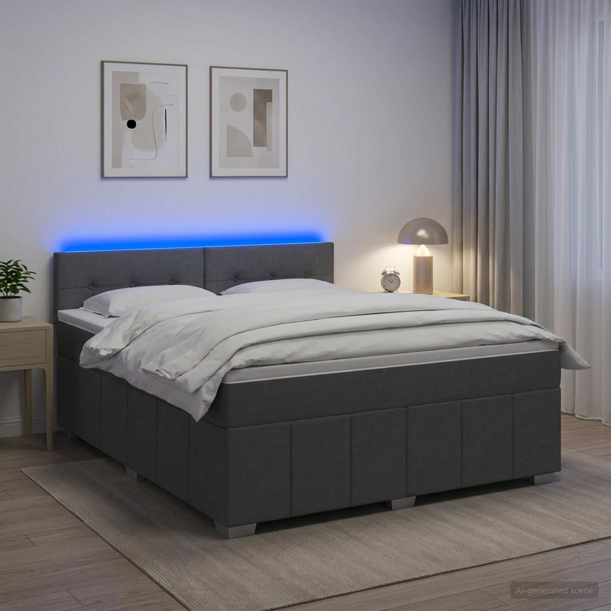 Lit boxspring avec matelas Gris foncé 140 x 200 cm Tissu