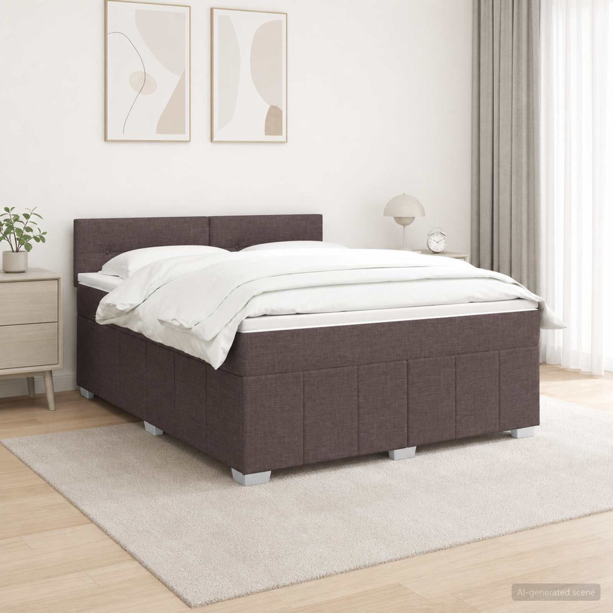 Lit boxspring avec matelas Marron foncé 140 x 200 cm Tissu